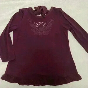 DANIEL RAINN Women M Maroon Layered Cutout Embroidered Scoop Neck-Tie Blouse Top